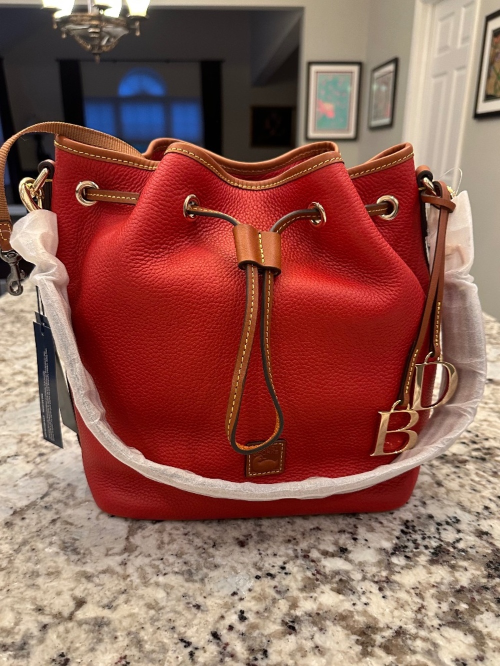 Dooney & Bourke Red Pebble Grain Drawstring Bag NEW